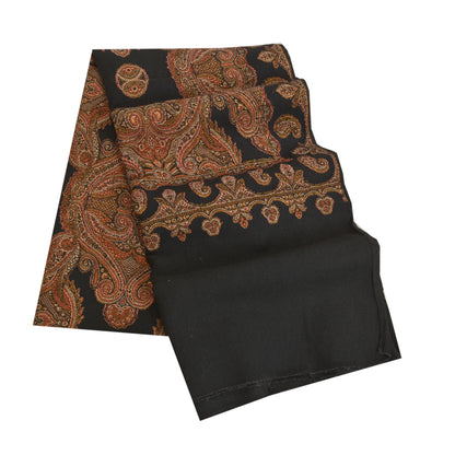 Sanskriti Vintage Long Black Pure Woolen Shawl Woven Scarf Throw Soft Stole