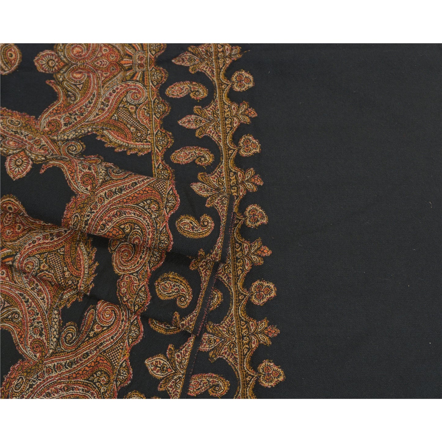 Sanskriti Vintage Long Black Pure Woolen Shawl Woven Scarf Throw Soft Stole