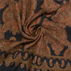 Sanskriti Vintage Long Black Pure Woolen Shawl Woven Scarf Throw Soft Stole