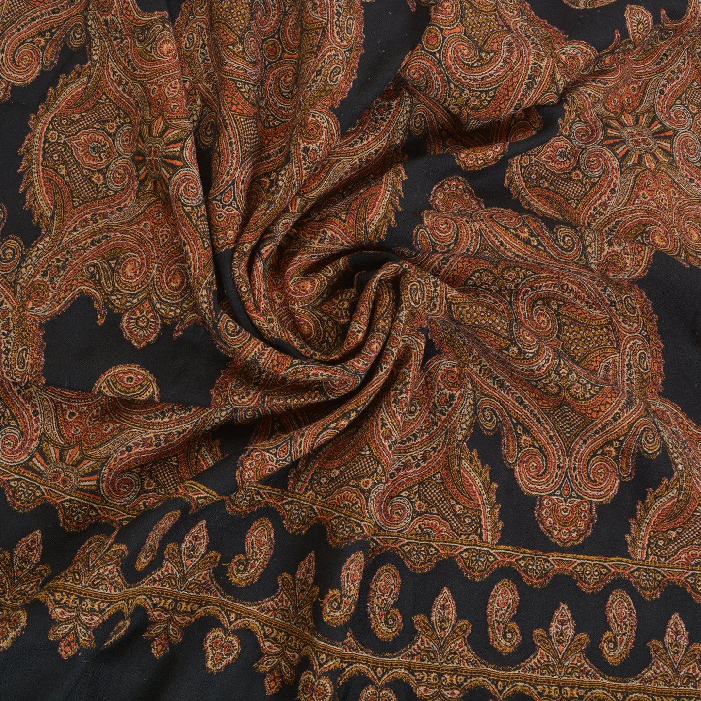 Sanskriti Vintage Long Black Pure Woolen Shawl Woven Scarf Throw Soft Stole