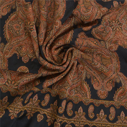Sanskriti Vintage Long Black Pure Woolen Shawl Woven Scarf Throw Soft Stole