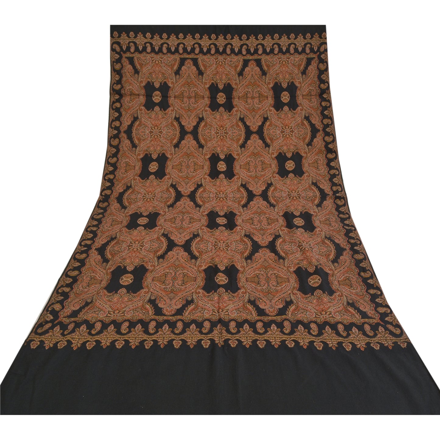 Sanskriti Vintage Long Black Pure Woolen Shawl Woven Scarf Throw Soft Stole