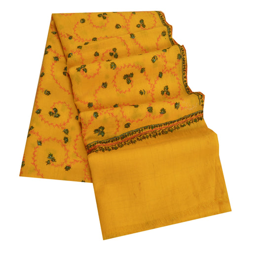 Sanskriti Vintage Long Pure Woolen Yellow Shawl Handmade Suzani Scarf Stole