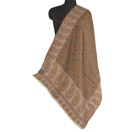 Sanskriti Vintage Long Blend Silk Brown Shawl Embroidered Suzani Woven Stole