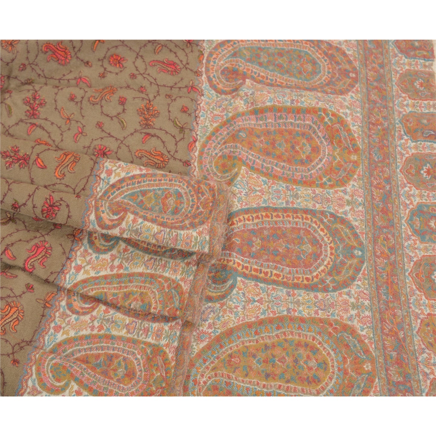 Sanskriti Vintage Long Blend Silk Brown Shawl Embroidered Suzani Woven Stole