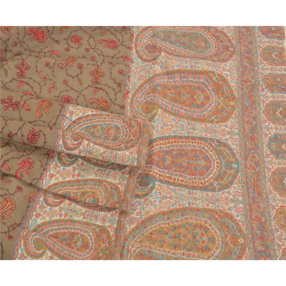 Sanskriti Vintage Long Blend Silk Brown Shawl Embroidered Suzani Woven Stole