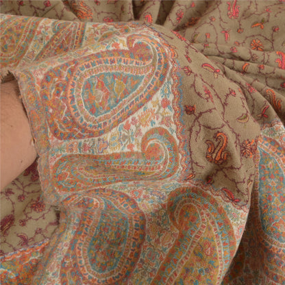 Sanskriti Vintage Long Blend Silk Brown Shawl Embroidered Suzani Woven Stole