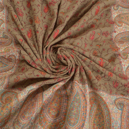Sanskriti Vintage Long Blend Silk Brown Shawl Embroidered Suzani Woven Stole