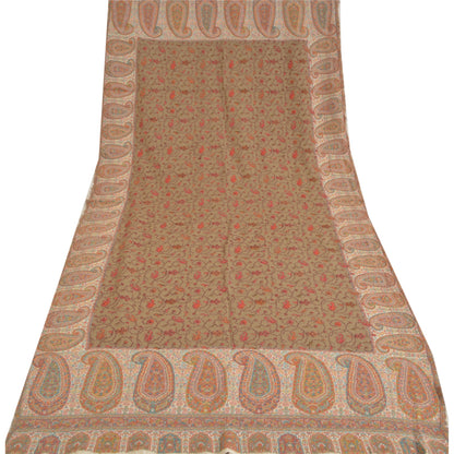 Sanskriti Vintage Long Blend Silk Brown Shawl Embroidered Suzani Woven Stole