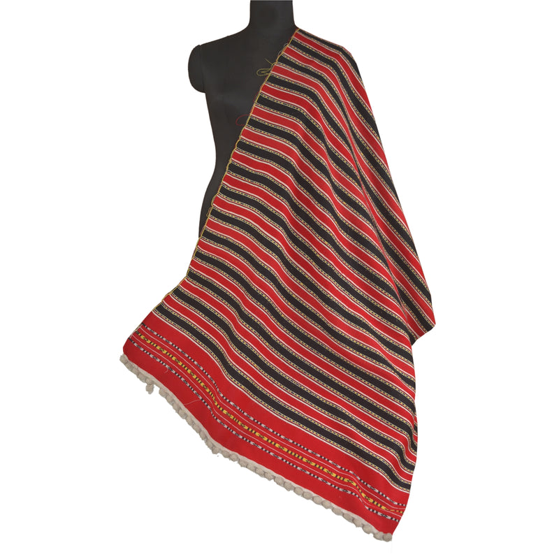 Sanskriti Vintage Long Red Woolen Shawl Hand-Woven Scarf Throw Soft Stole