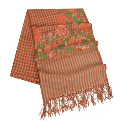 Sanskriti Vintage Long Brown Pure Woolen Shawl Handmade Ari Work Scarf Stole