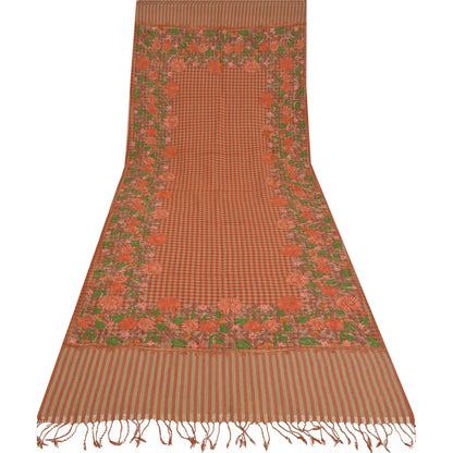 Sanskriti Vintage Long Brown Pure Woolen Shawl Handmade Ari Work Scarf Stole