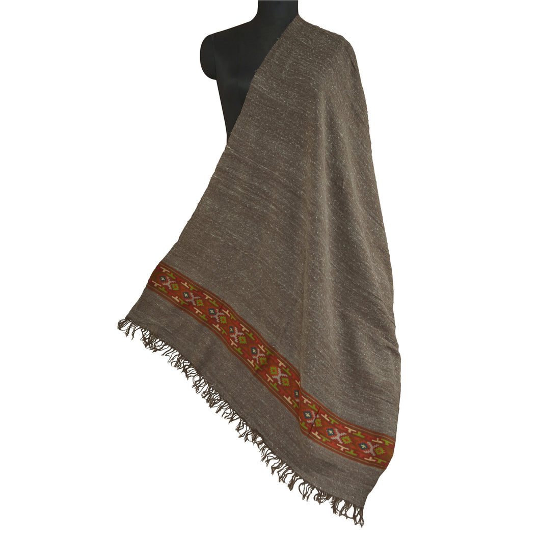 Sanskriti Vintage Long Gray 100% Pure Woolen Kullu Shawl Hand Woven Scarf Stole