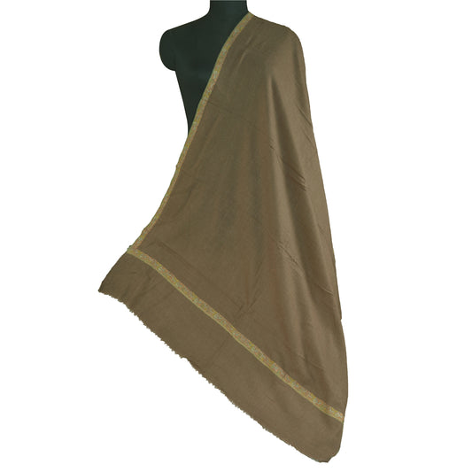 Sanskriti Vintage Long Pure Woolen Brown Shawl Handembroidery Suzani Scarf Stole