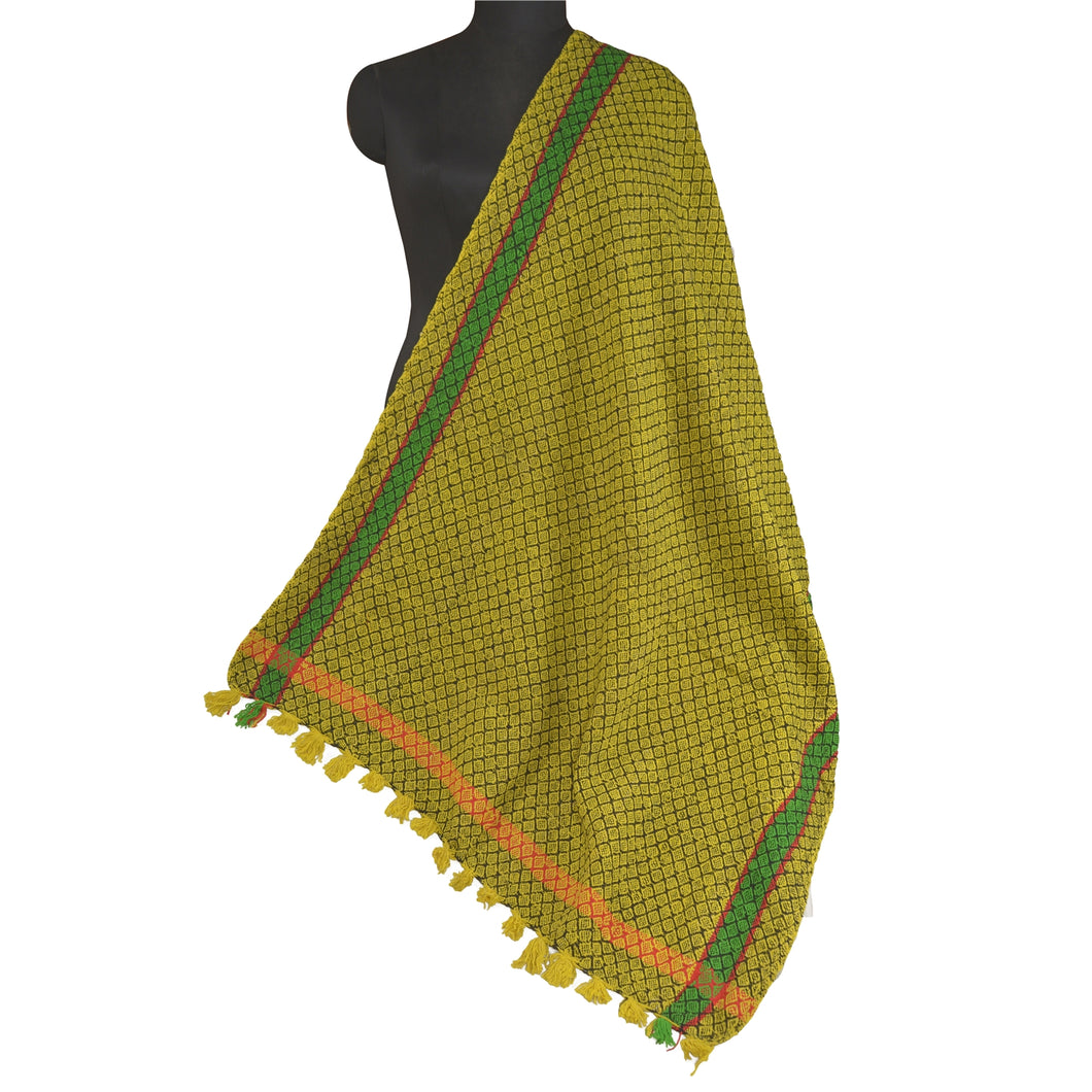 Sanskriti Vintage Long Woollen Yellow Shawl Woven Scarf Throw Soft Stole