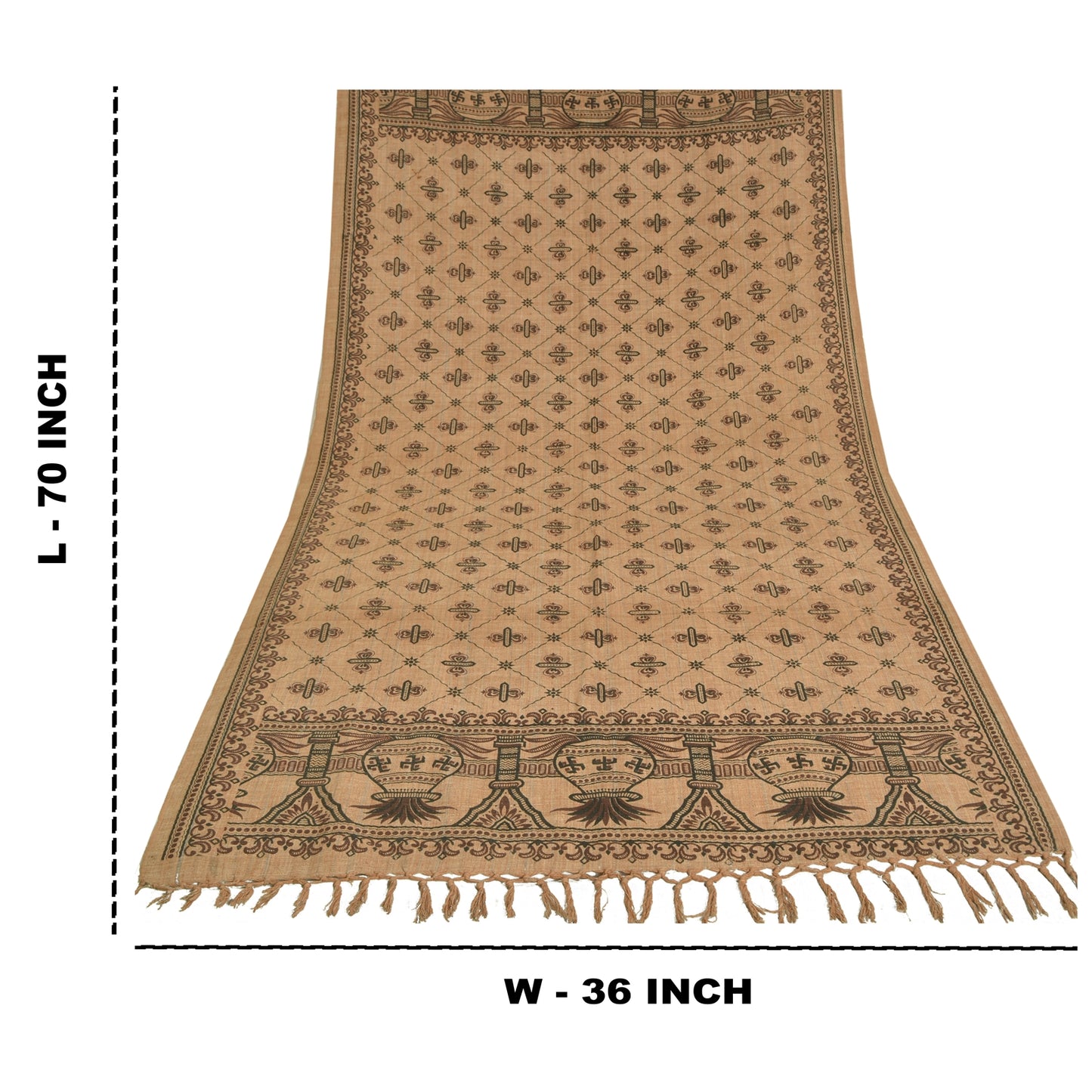 Sanskriti Vintage Long Pure Cotton Brown Shawl Block Printed Scarf Throw Stole