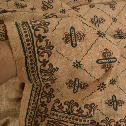 Sanskriti Vintage Long Pure Cotton Brown Shawl Block Printed Scarf Throw Stole