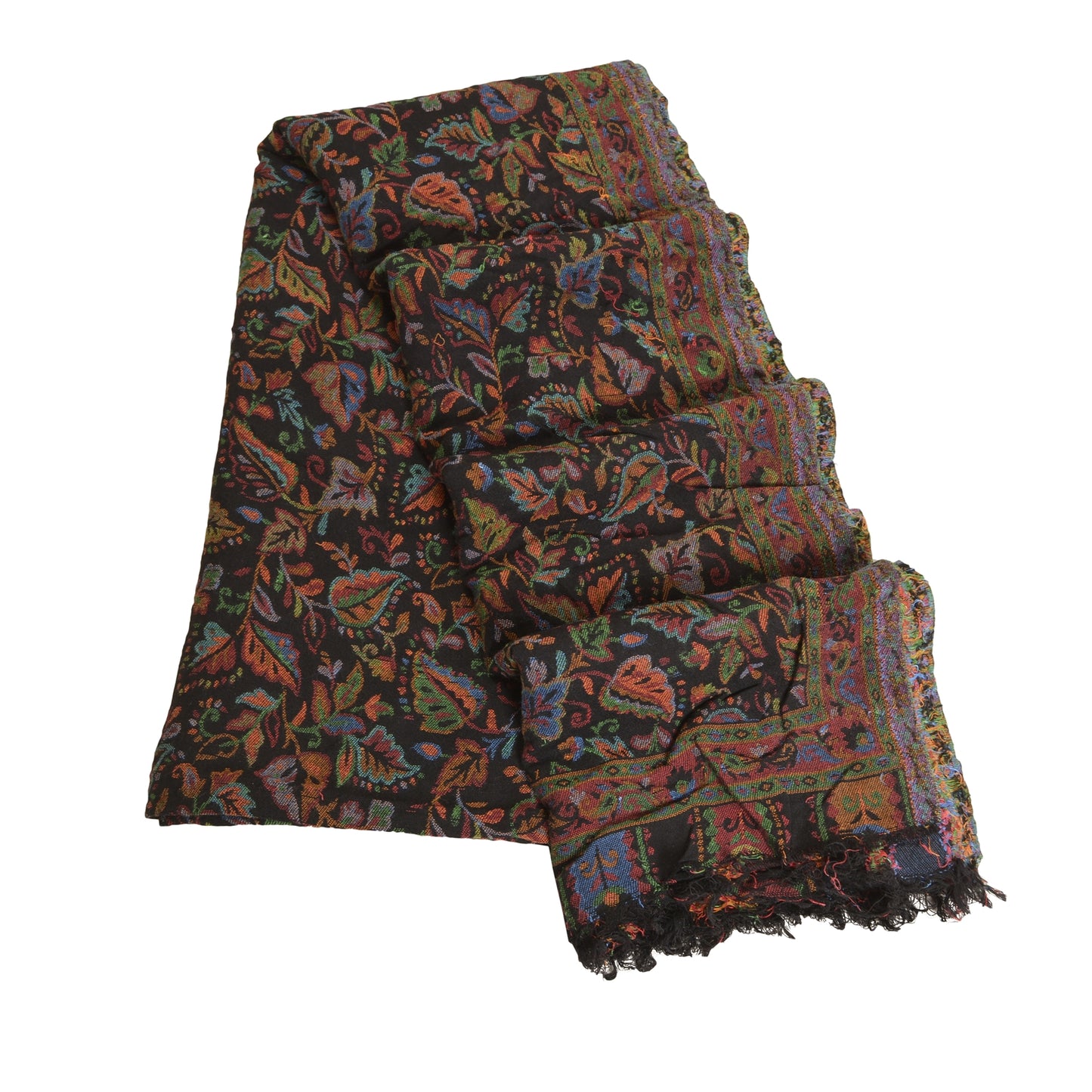Sanskriti Vintage Lang Sort Ren Bomuld Sjal Vævet Tørklæde Blød Stola