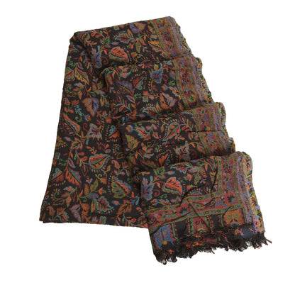 Sanskriti Vintage Lang Sort Ren Bomuld Sjal Vævet Tørklæde Blød Stola