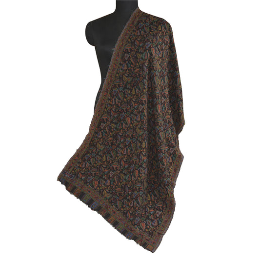 Sanskriti Vintage Long Black Pure Cotton Shawl Woven Scarf Throw Soft Stole
