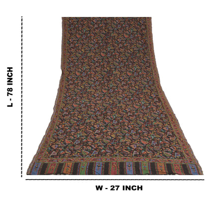 Sanskriti Vintage Lang Sort Ren Bomuld Sjal Vævet Tørklæde Blød Stola