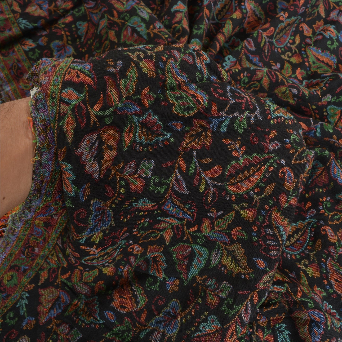 Sanskriti Vintage Lang Sort Ren Bomuld Sjal Vævet Tørklæde Blød Stola