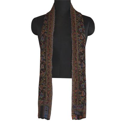 Sanskriti Vintage Lang Sort Ren Bomuld Sjal Vævet Tørklæde Blød Stola