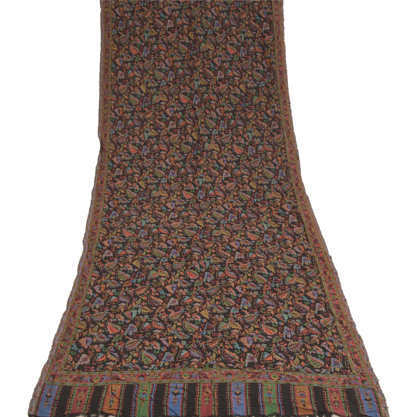 Sanskriti Vintage Lang Sort Ren Bomuld Sjal Vævet Tørklæde Blød Stola