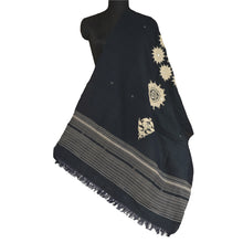 Load image into Gallery viewer, Sanskriti Vintage Long Blue Pure Woollen Shawl Hand Embroidered Woven Stole
