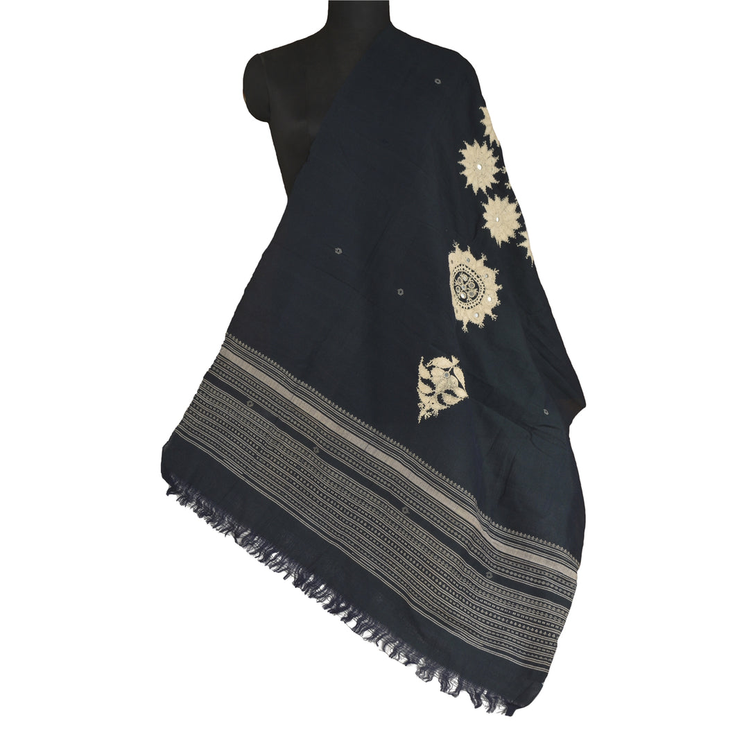 Sanskriti Vintage Long Blue Pure Woollen Shawl Hand Embroidered Woven Stole