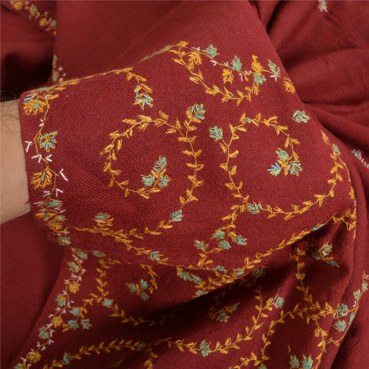 Sanskriti Vintage Long Pure Woollen Dark Red Shawl Handmade Suzani Scarf Stole