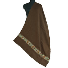 Load image into Gallery viewer, Sanskriti Vintage Long Pure Woollen Brown Woven Kullu Shawl Scarf Throw Stole
