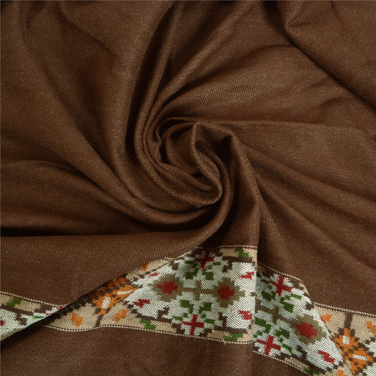 Sanskriti Vintage Long Pure Woollen Brown Woven Kullu Shawl Scarf Throw Stole
