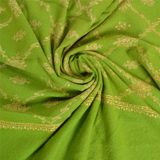 Sanskriti Vintage Long Pure Woollen Green Shawl Handmade Suzani Scarf Stole