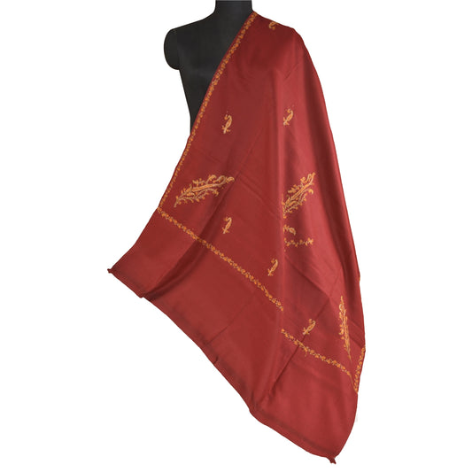 Sanskriti Vintage Long Pure Woollen Dark Red Shawl Handmade Suzani Scarf Stole