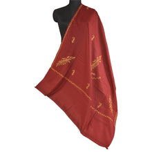 Load image into Gallery viewer, Sanskriti Vintage Long Pure Woollen Dark Red Shawl Handmade Suzani Scarf Stole
