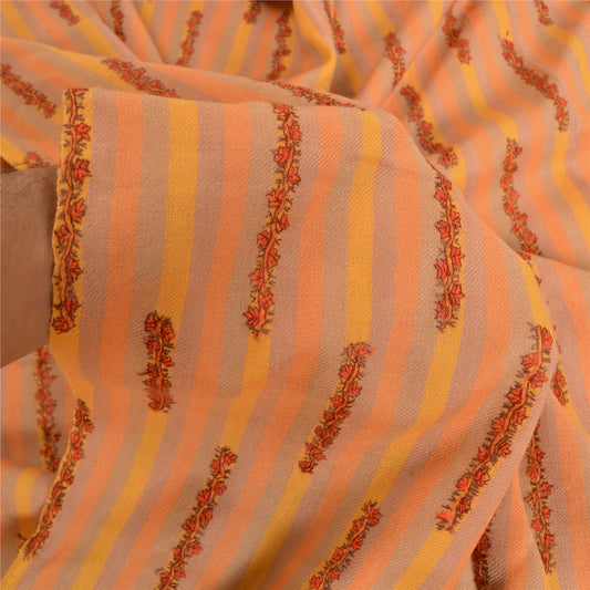 Sanskriti Vintage Long Pure Woolen Peach Shawl Handmade Suzani Scarf Stole