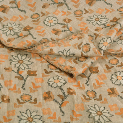 Sanskriti Vintage Long Pure Woollen Ivory Shawl Hand-Woven Scarf Throw Stole