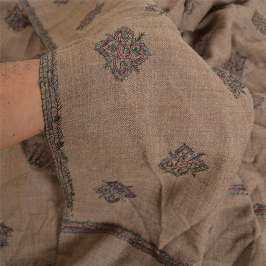 Sanskriti Vintage Long Pure Woolen Brown Shawl Handmade Suzani Scarf Stole