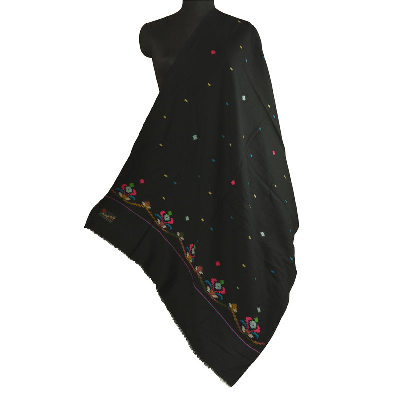 Sanskriti Vintage Long Black Hand-Woven Tant Pure Woolen Shawl Throw Stole mikasa upholstery fabric