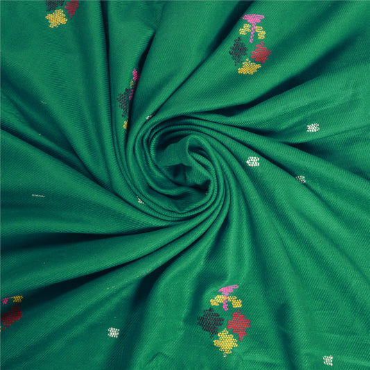 Sanskriti Vintage Long Woollen Green Shawl Hand-Woven Scarf Throw Soft Stole