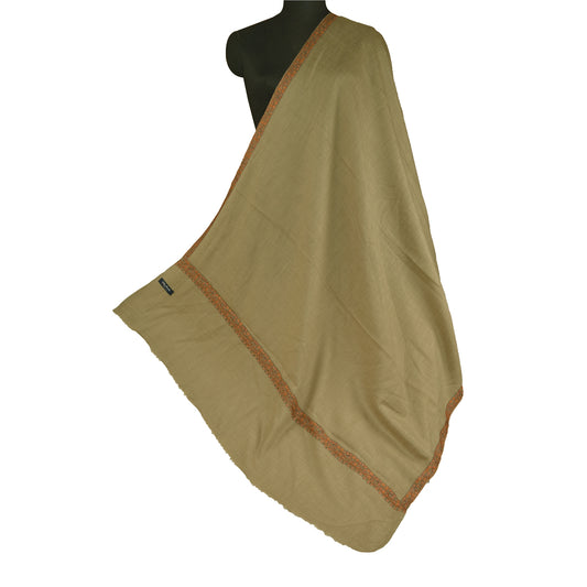 Sanskriti Vintage Long Woollen Brown Shawl Hand Embroidered Suzani Scarf Stole