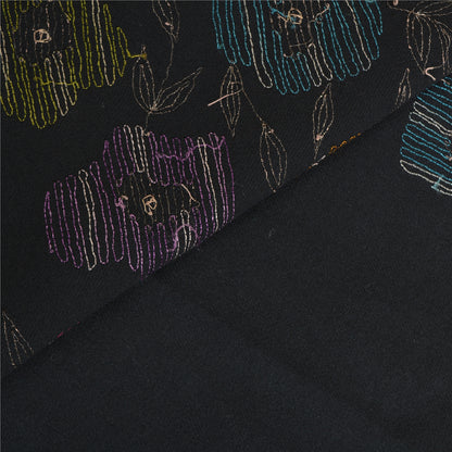 Sanskriti Vintage Long Pure Woollen Black Shawl Hand Beaded Throw Scarf Stole