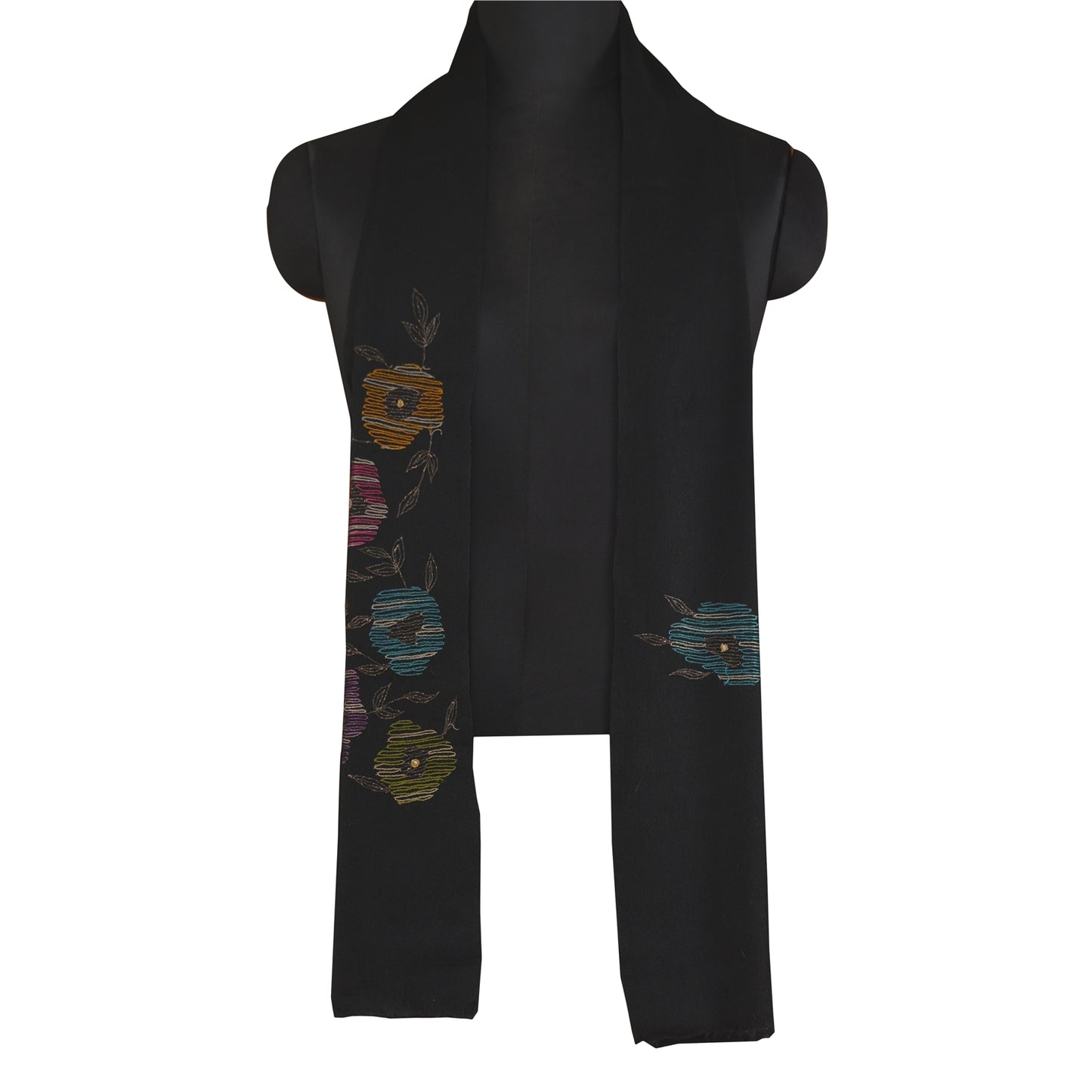 Sanskriti Vintage Long Pure Woollen Black Shawl Hand Beaded Throw Scarf Stole