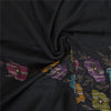 Sanskriti Vintage Long Pure Woollen Black Shawl Hand Beaded Throw Scarf Stole