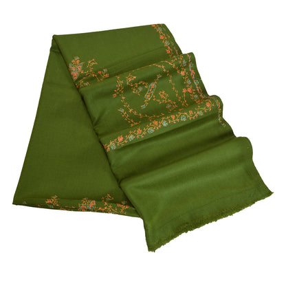 Sanskriti Vintage Langt Uldgrønt Sjal Håndbroderet Suzani Tørklædestole
