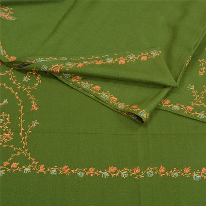 Sanskriti Vintage Langt Uldgrønt Sjal Håndbroderet Suzani Tørklædestole