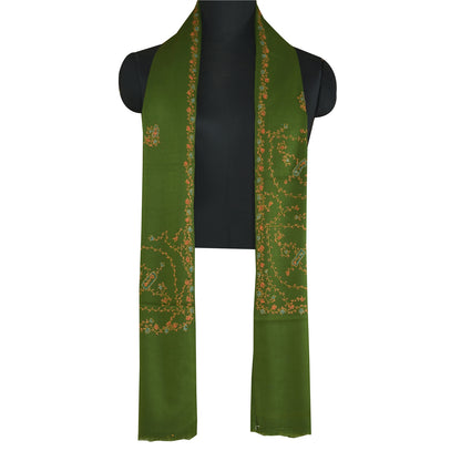 Sanskriti Vintage Langt Uldgrønt Sjal Håndbroderet Suzani Tørklædestole