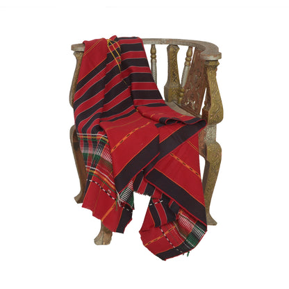 Sanskriti Vintage Long Red Pure Woolen Shawl Hand-Woven Scarf Throw Floral Stole