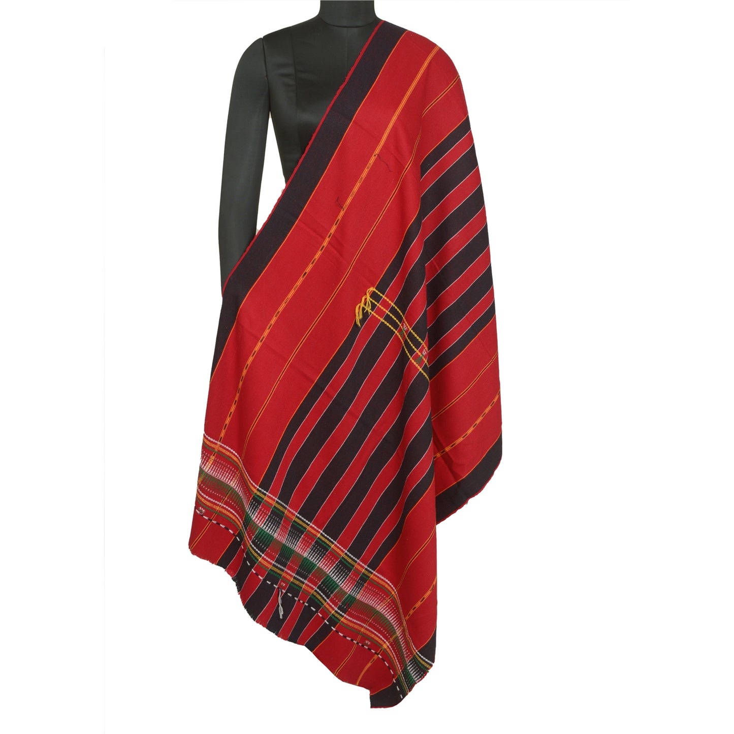 Sanskriti Vintage Long Red Pure Woolen Shawl Hand-Woven Scarf Throw Floral Stole
